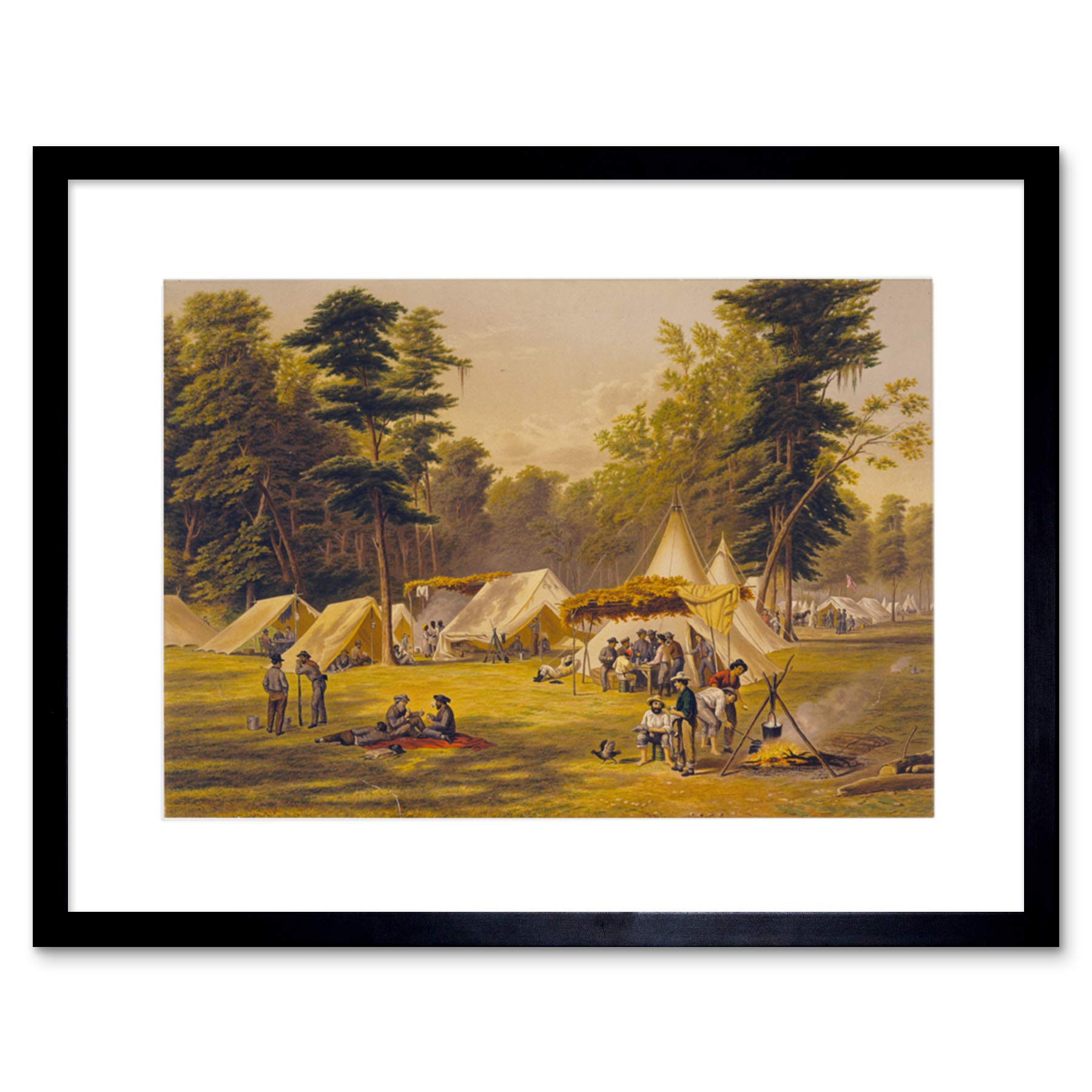 Wee Blue Coo PAINTINGS CONFEDERATE ARMY CAMP AMERICAN CIVIL WAR FRAMED ART PRINT B12X10943