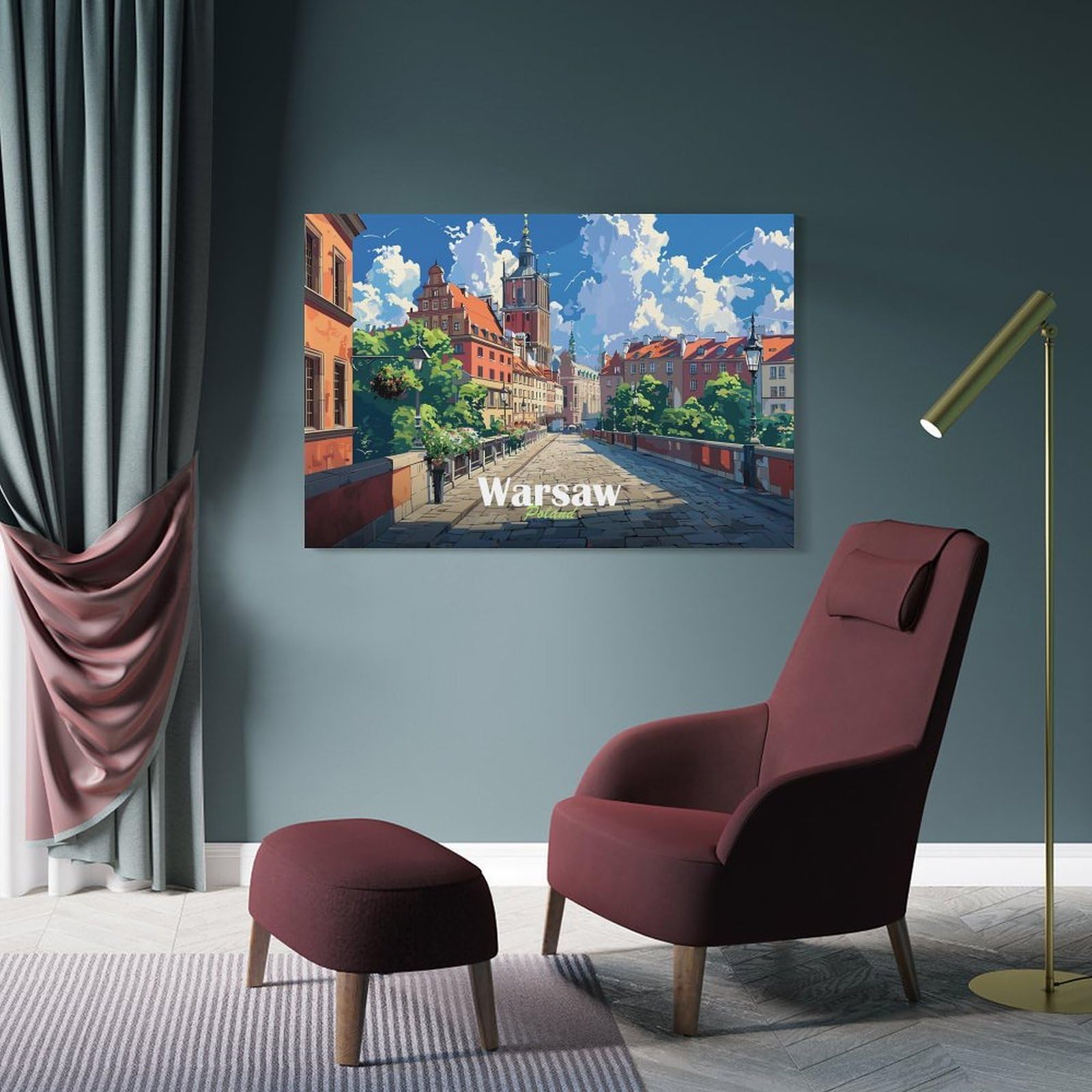 Junmoney Decorative Wall Artwork Warsaw Cityscape, 20x30inch(50x75cm), for Corridors, Hallways Or Apartment Entries, Wall Decor to Refresh Empty Corners