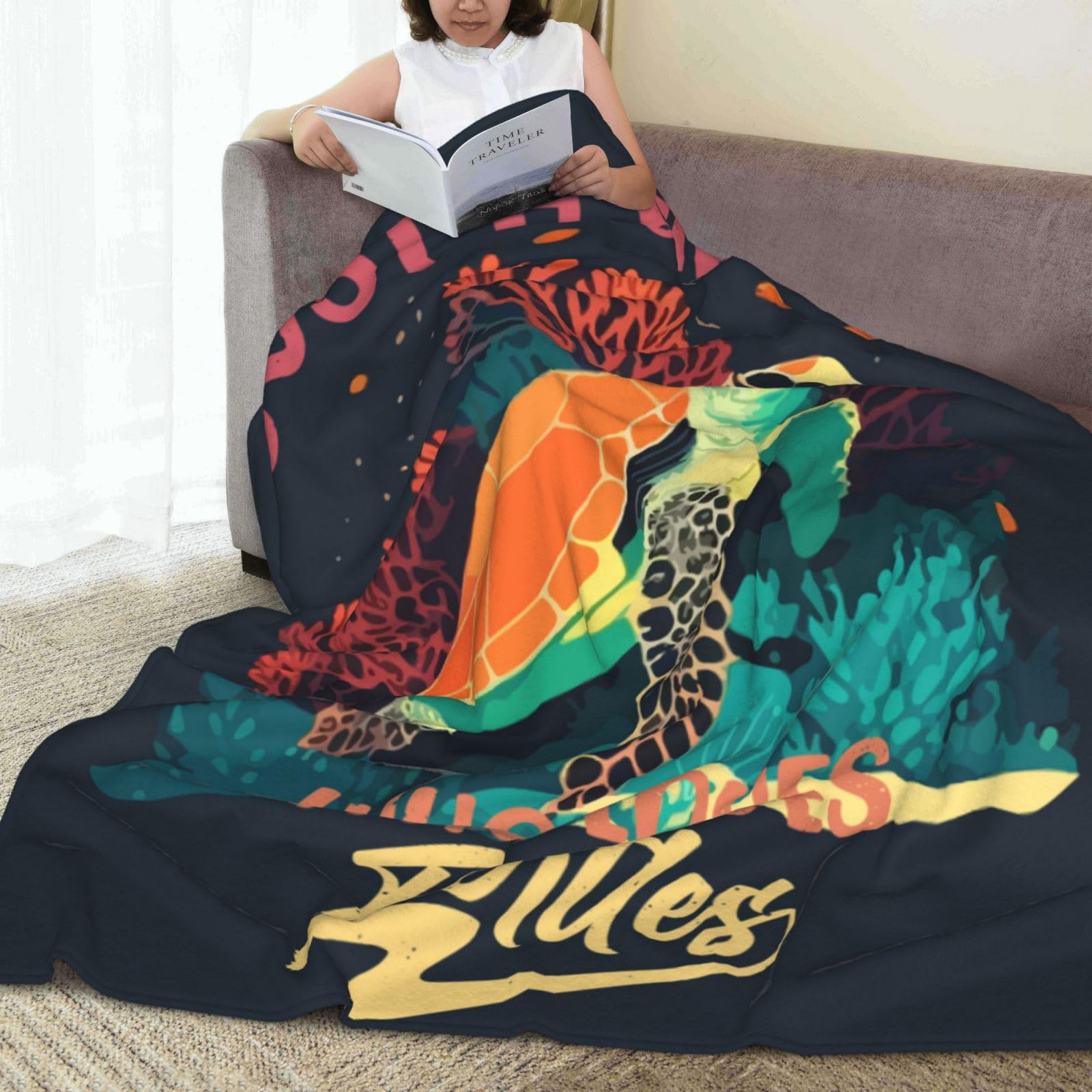 "I Just Really Like Turtles"-Decke – Weiche Flanell-Decke Mit Schildkröten-Motiv, 102 X 127 Cm, Für Kinder & Erwachsene