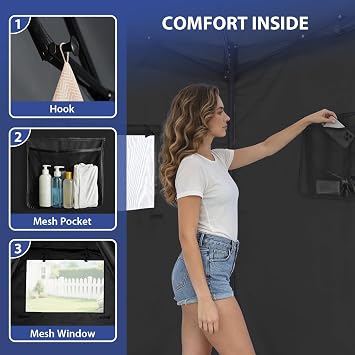 EAGLE PEAK Flex Ultra Compact 1,2x1,2 m Pop-up Canopy, Sun Shelter, Changing Room, Portable Privacy Canopy Cabana for Pool, Fashion Photoshoots, or Camping, Black