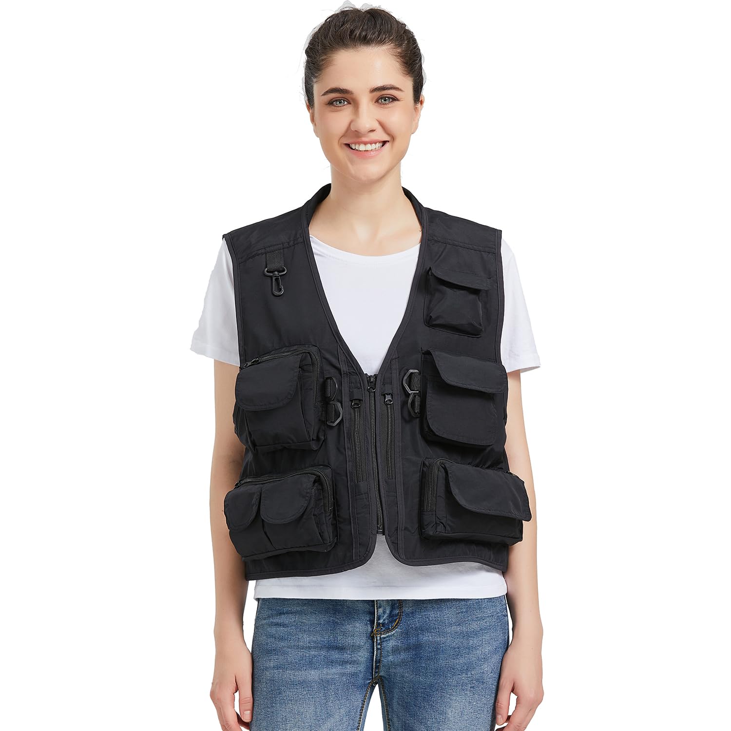 Ziker Women's Mesh Breathable Openwork Jouralist Photographer Fishing Vest Waistcoat Travel Jacket Coat With Pockets (as1, alpha, l, regular, regular, New Black), New Black, L