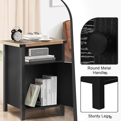 Miniatura 56 de Catrimown Mesa auxiliar de granja, juego de 2 mesitas de noche, mesita de noche rústica con puerta de granero y estante de almacenamiento, mesa