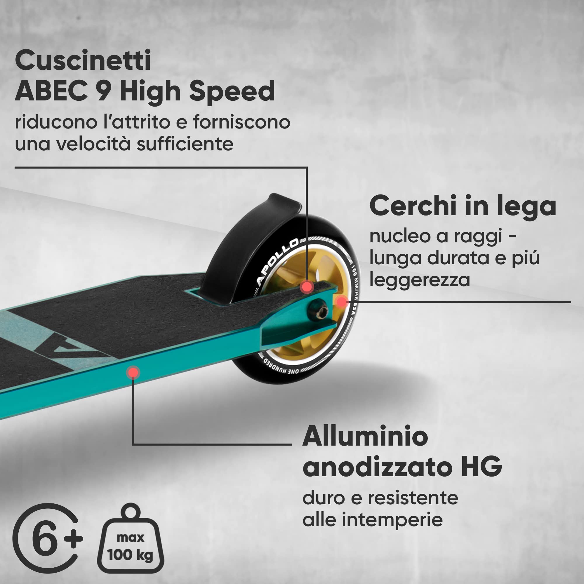 Apollo Monopattino Stunt Scooter Genius PRO | Robusto Monopattino Freestyle con Cuscinetti a Sfera ABEC 9 | Ruote in PU da 100 mm | Monopattino da Trick | Monopattino per Adulti e Bambini