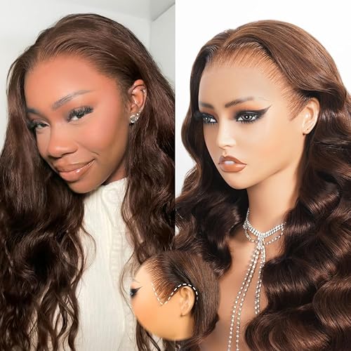 Chocolate Brown Glueless Wigs Human Hair Pre Plucked Pre Cut