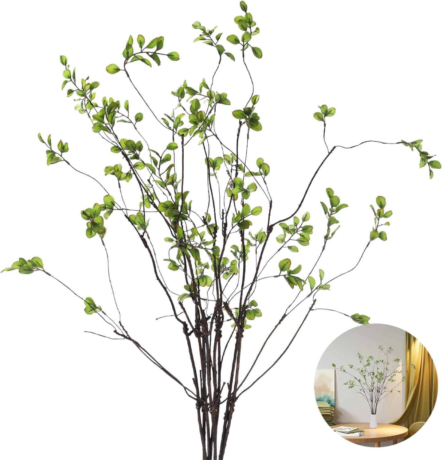 8 Pcs Artificial Ficus Branches 37.8 Inches Long Fake Greenery Stems for Vase Faux Eucalyptus Stems with Leaves, Realistic Green Leaves Branches for Home Decor Office Desk Decoration