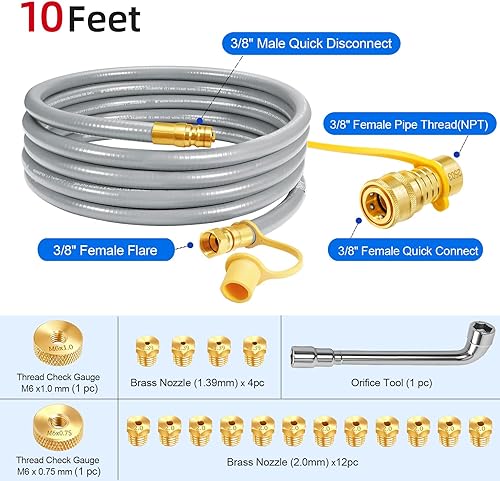 Miniatura 2 de GasSaf 5249 Kit de conversión de propano a gas natural, manguera de gas natural de 10 pies para parrillas Blackstone de 28 pulgadas, 36 pulgadas,