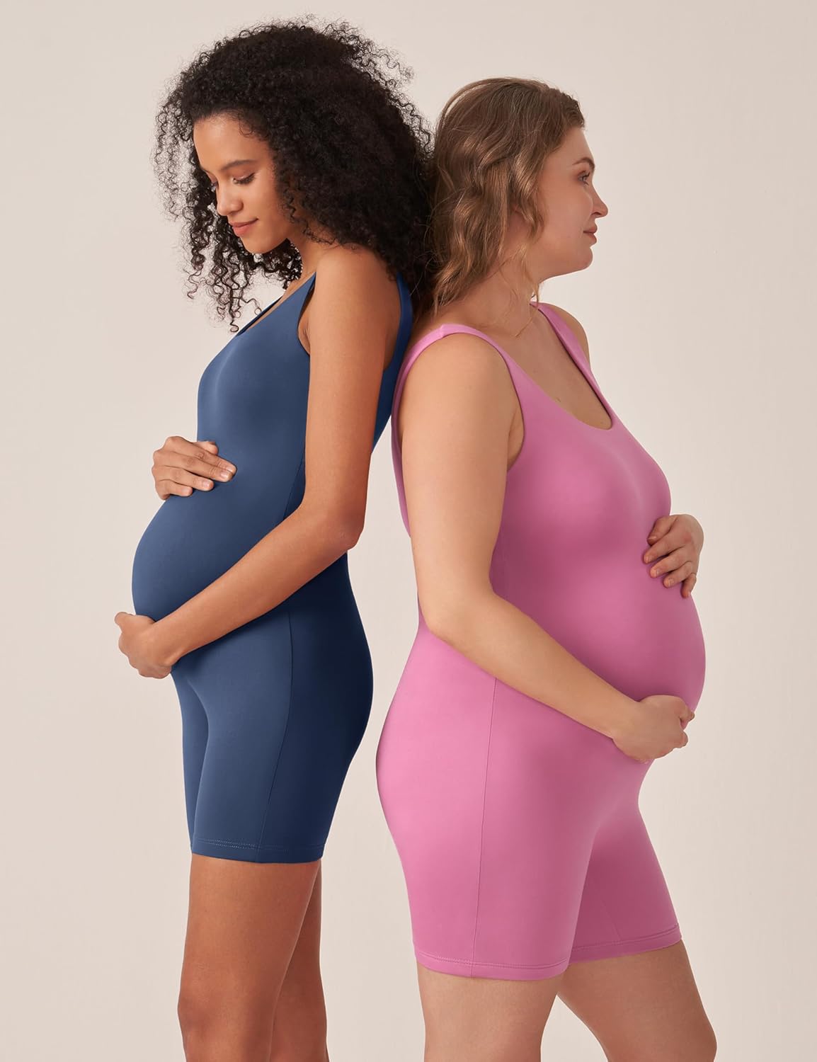 POSHDIVAH Women's Maternity Bodysuit Pregnancy Shapewear Double Lined Sleeveless Tank Top Shorts Romper Jumpsuit - Image 5