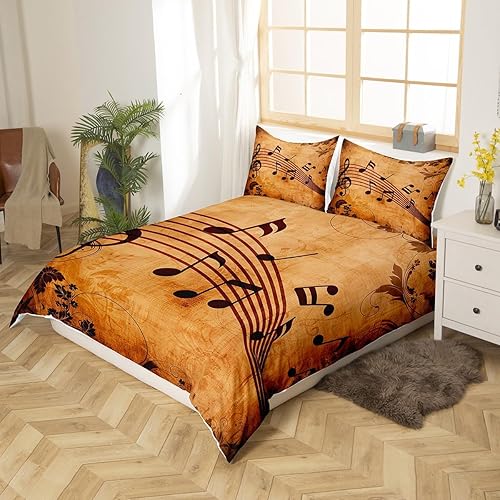 Miniatura 2 de Manfei Juego de funda de edredón musical tamaño Queen, juego de ropa de cama con estampado de notas musicales retro para niños y niñas, decoración