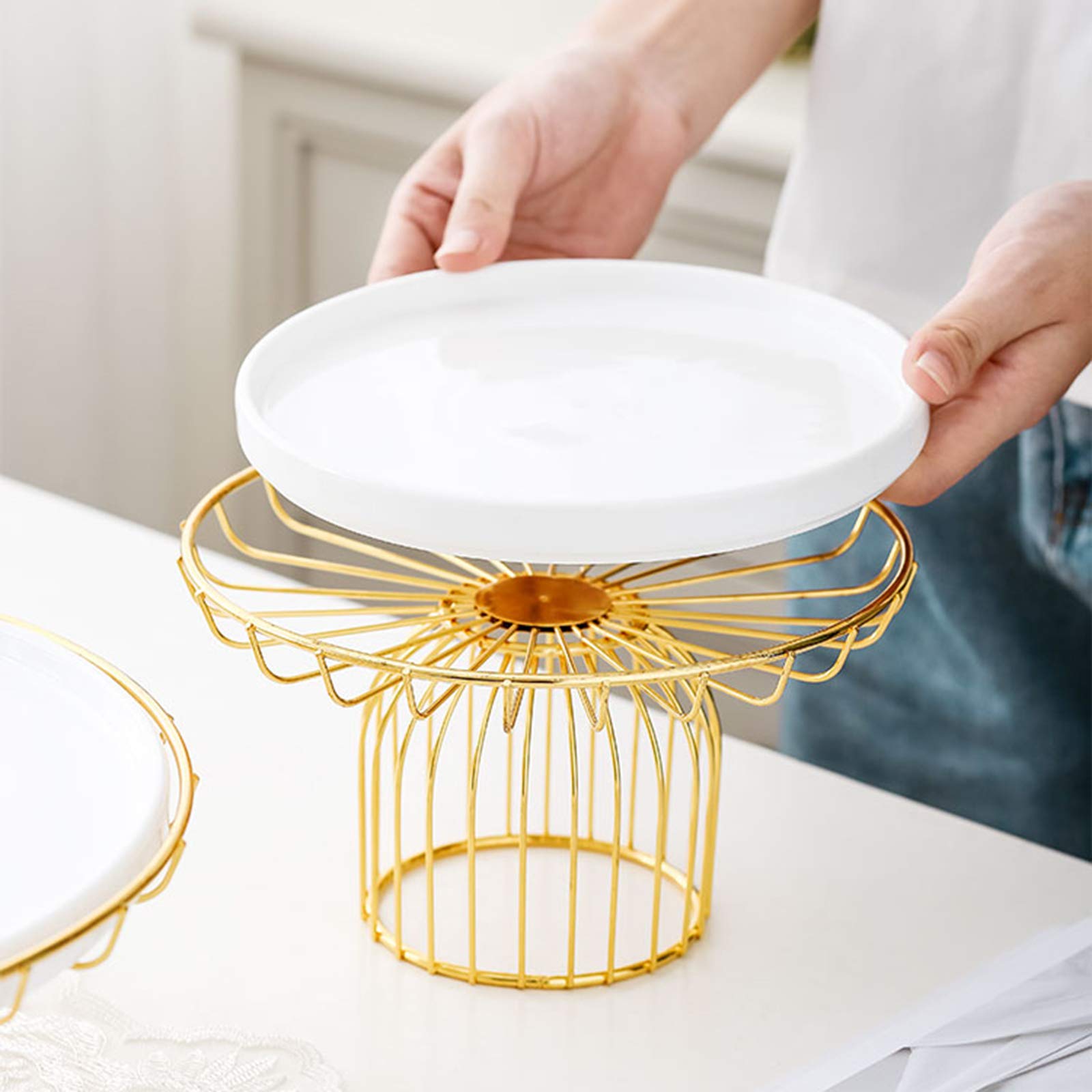 Tapa para el microondas,Bandejas de repostería para el hogar con Tapa, Soportes de exhibición de Pasteles para Fiestas de té de la Tarde, Placas Redondas de cerámica, Cubierta de cúpula de v