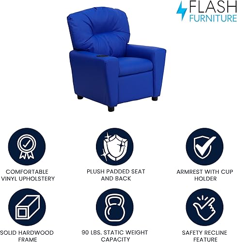 Miniatura 119 de Flash Furniture Chandler LeatherSoft - Silla reclinable para niños con portavasos y reclinable de seguridad, silla reclinable contemporánea para