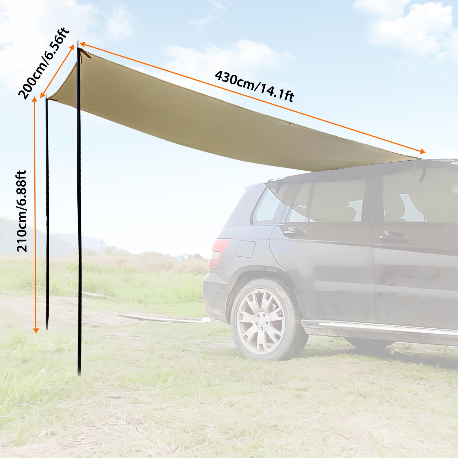 LIROPAU Motorhome Tarp, Auto Camping markisen Wasserdicht und UV-beständig mit 2xZeltstangen,2xSaugnäpfe,4xWindseil,4xErdspieße für Wohnwagen, Campingwagen, Wohnmobil - 2m（H） X 4.3m（W）
