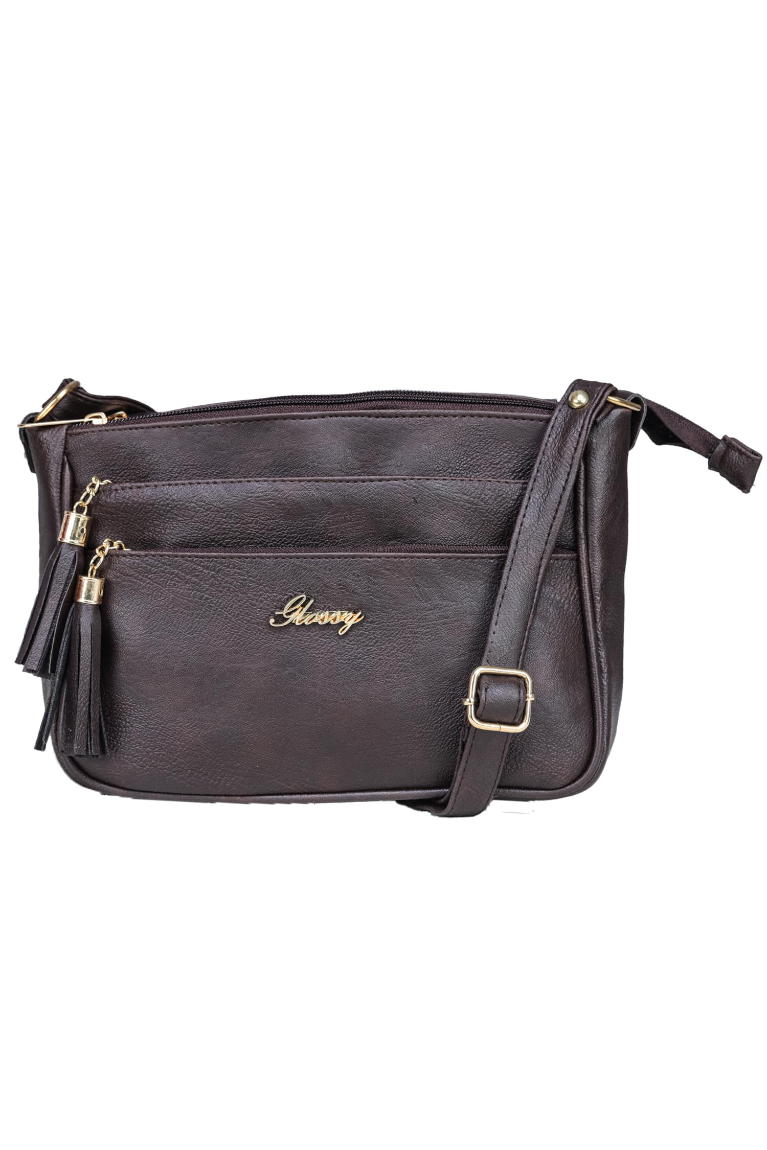 See full amazon price history chart for GLOSSY Womens Sling Bag with 5 Zip Compartments GLOSSY Womens Sling Bag with 5 Zip Compartments (B0D279FRYR) Amazon Price History, Amazon Price Tracker