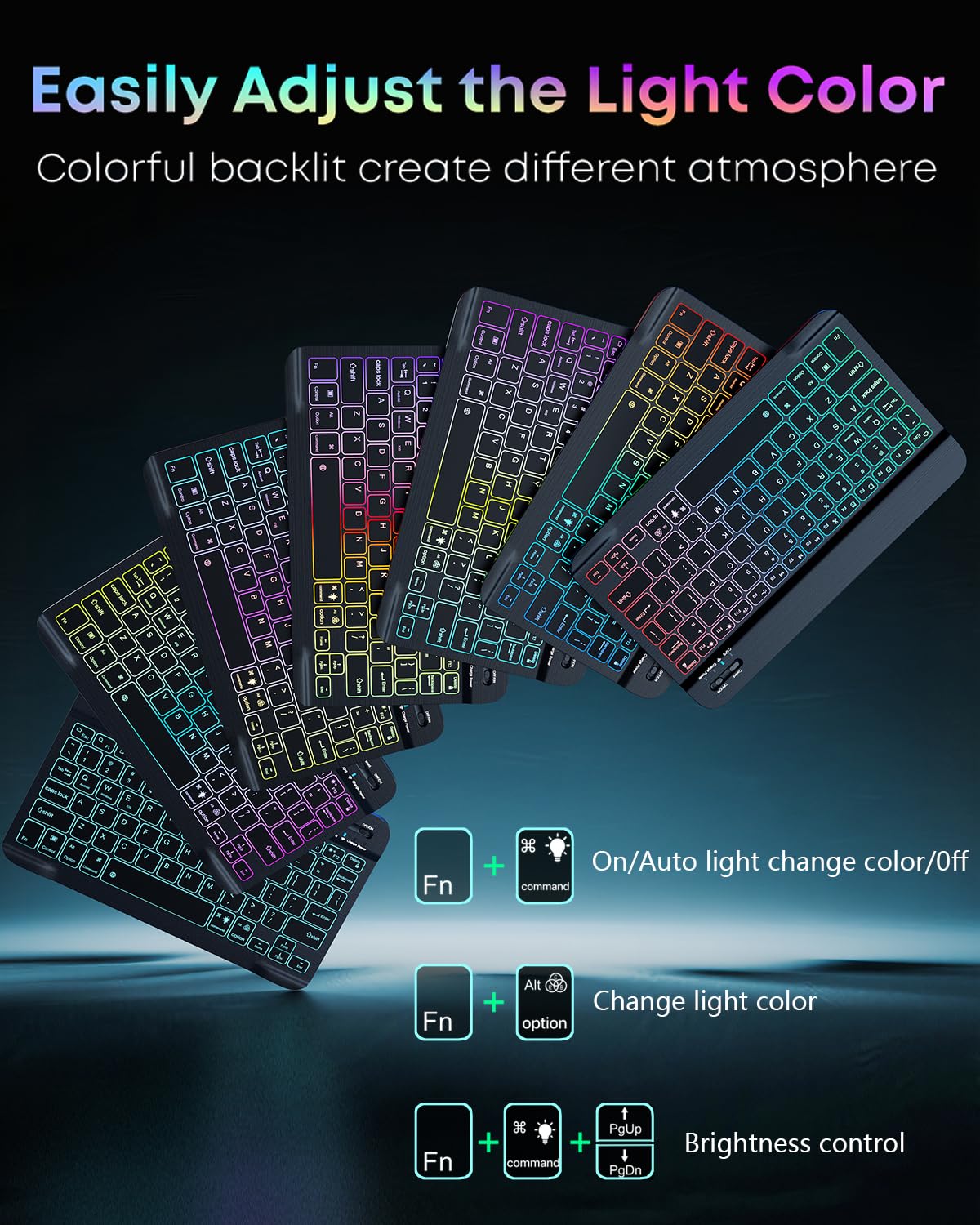 Funda con teclado para Samsung Galaxy Tab S11 Ultra / S10 Ultra / S9 Ultra / S8 Ultra de 14.6 pulgadas - Teclado magnético desmontable retroiluminado con 7 colores de arcoíris con soporte para