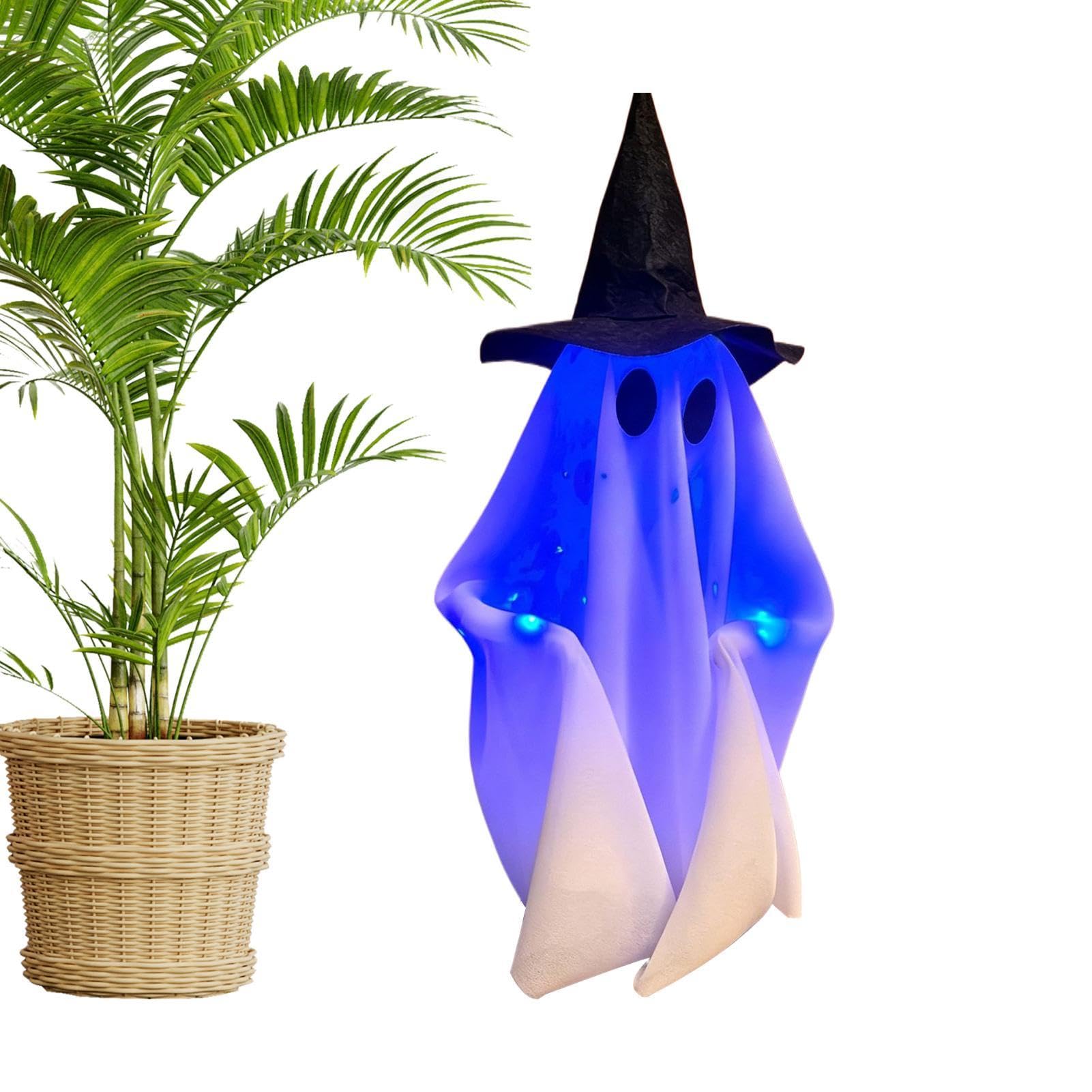 Fantôme parlant animé d'Halloween de 20x45cm équipé d'un chapeau lumineux LED