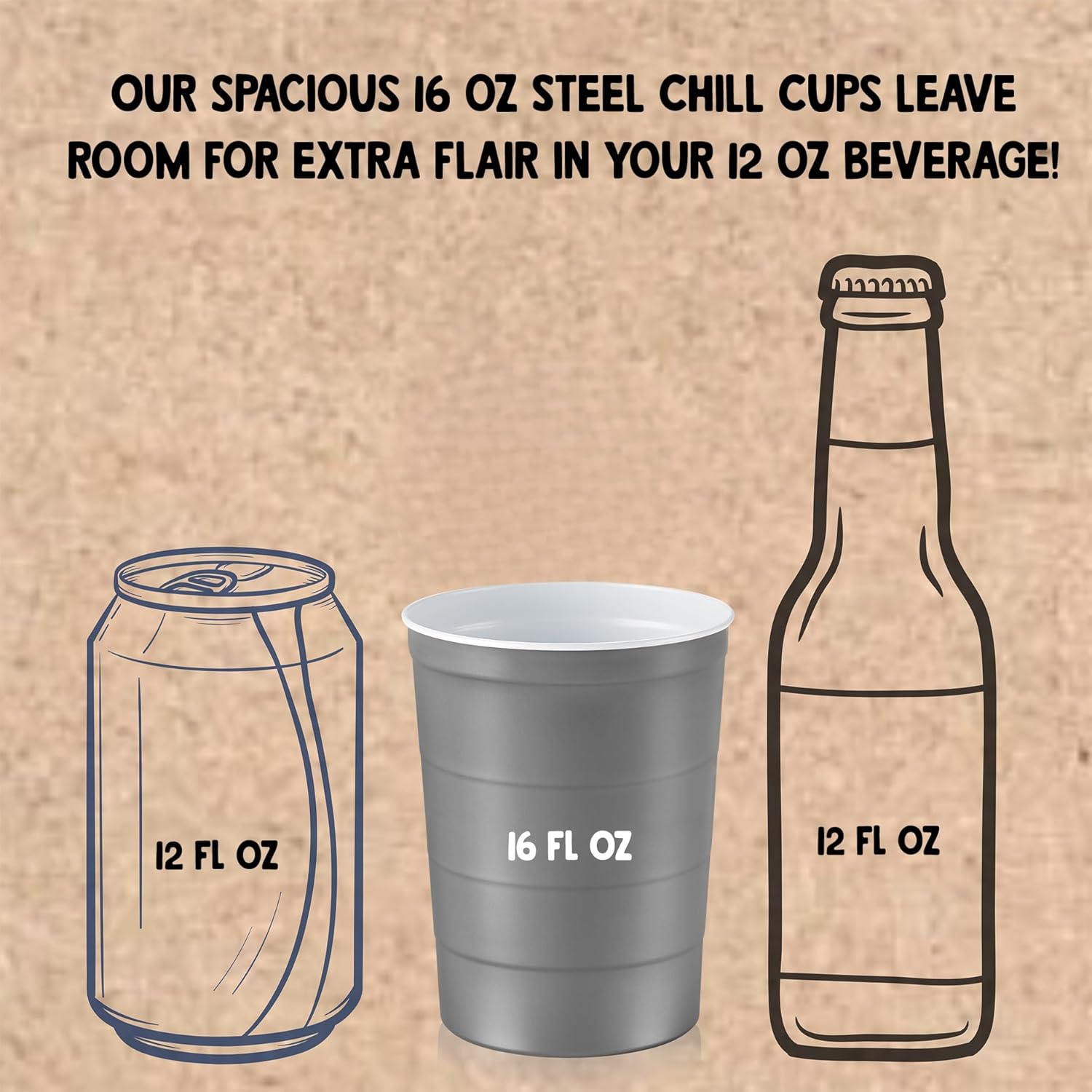 16 oz. Party Cups, Perfect for Cold Drinks, Sturdy & Durable, Disposable and 100% Recyclable, Made in USA, Gray, 12 Count - Image 3