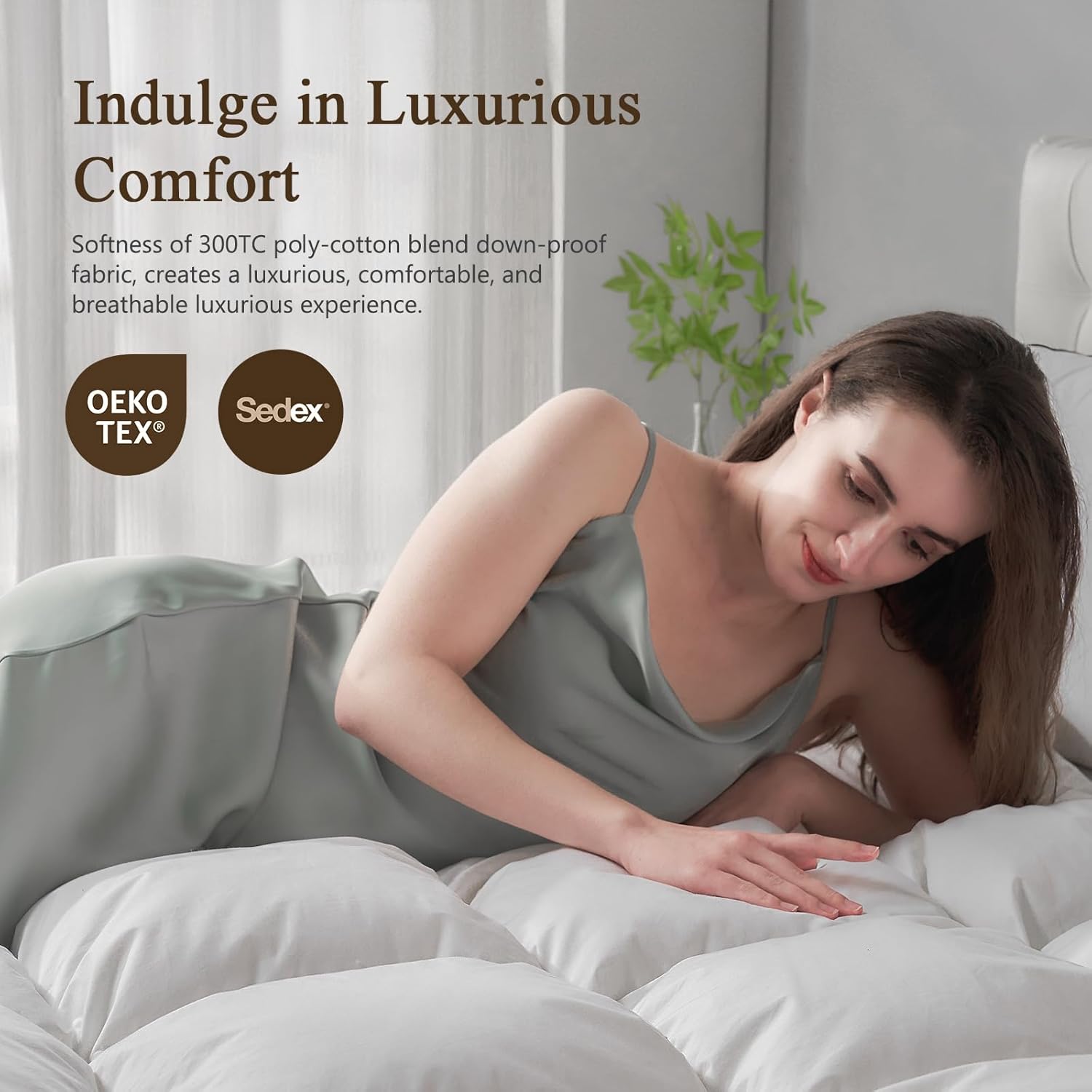 Lightweight Goose Feather Down Fiber Comforter Queen Size, 750 FP Cloudy-Fluffy Duvet Insert, Ultra-Soft Pima Cotton Blend Cover, Hotel Luxury Comforter for Hot Sleepers, White, 90x90 Inches