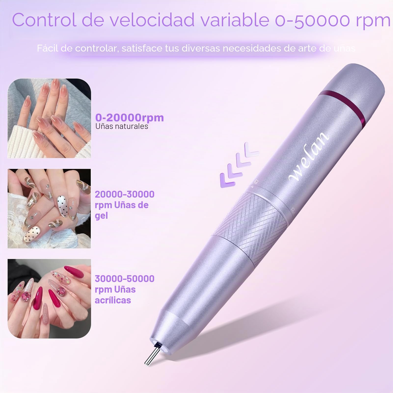 Taladro eléctrico para uñas profesional de 50000RPM, taladro eléctrico de eliminación rápida, taladro de uñas portátil recargable de 6000mAh para uñas acrílicas y de gel, pulido para manicura