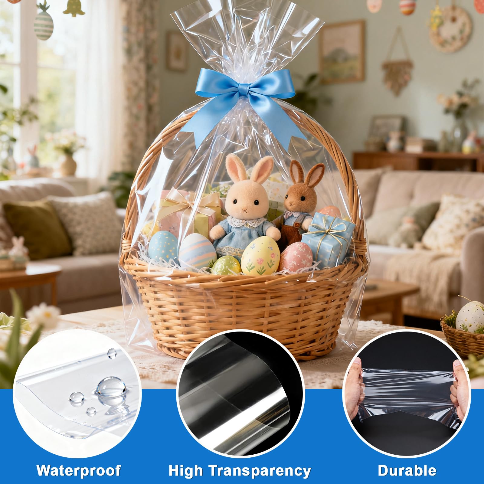 Holvyt 20 bolsas grandes de celofán para cestas de regalo de 23 x 30 pulgadas, paquete de plástico transparente para cestas y regalos Holvyt 20 bolsas grandes de celofán para cestas de regalo de 23 x 30 pulgadas, paquete de plástico transparente para cestas y regalos