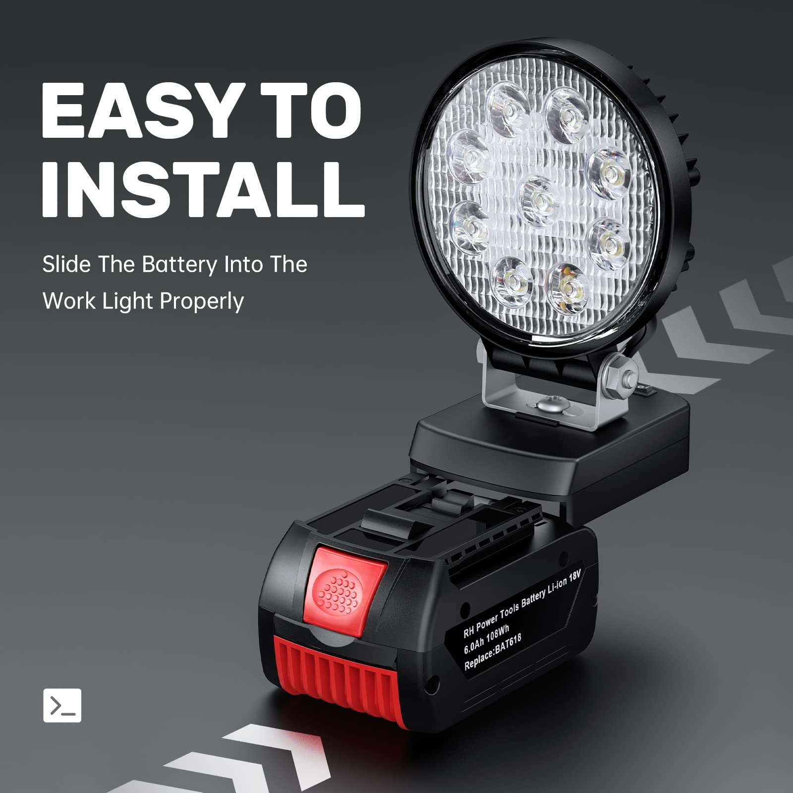 NATPOW Faro LED Ricaricabile per Dewalt 18V, 6000K 2 Modalità Lampada Portatile LED Ricaricabile con Tipo C e USB, IP65 Impermeabile Faretto da Lavoro per Campeggio, Garage, Pesca, Senza Batteria