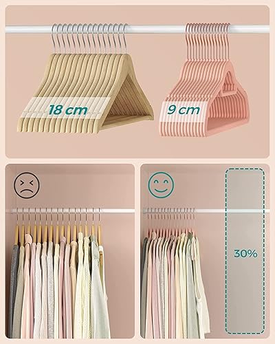 Miniatura 3 de Paquete de 20 perchas de terciopelo de alta calidad de 17.7 in con barra de amarre, colgador delgado que ahorra espacio, perchas antideslizantes,