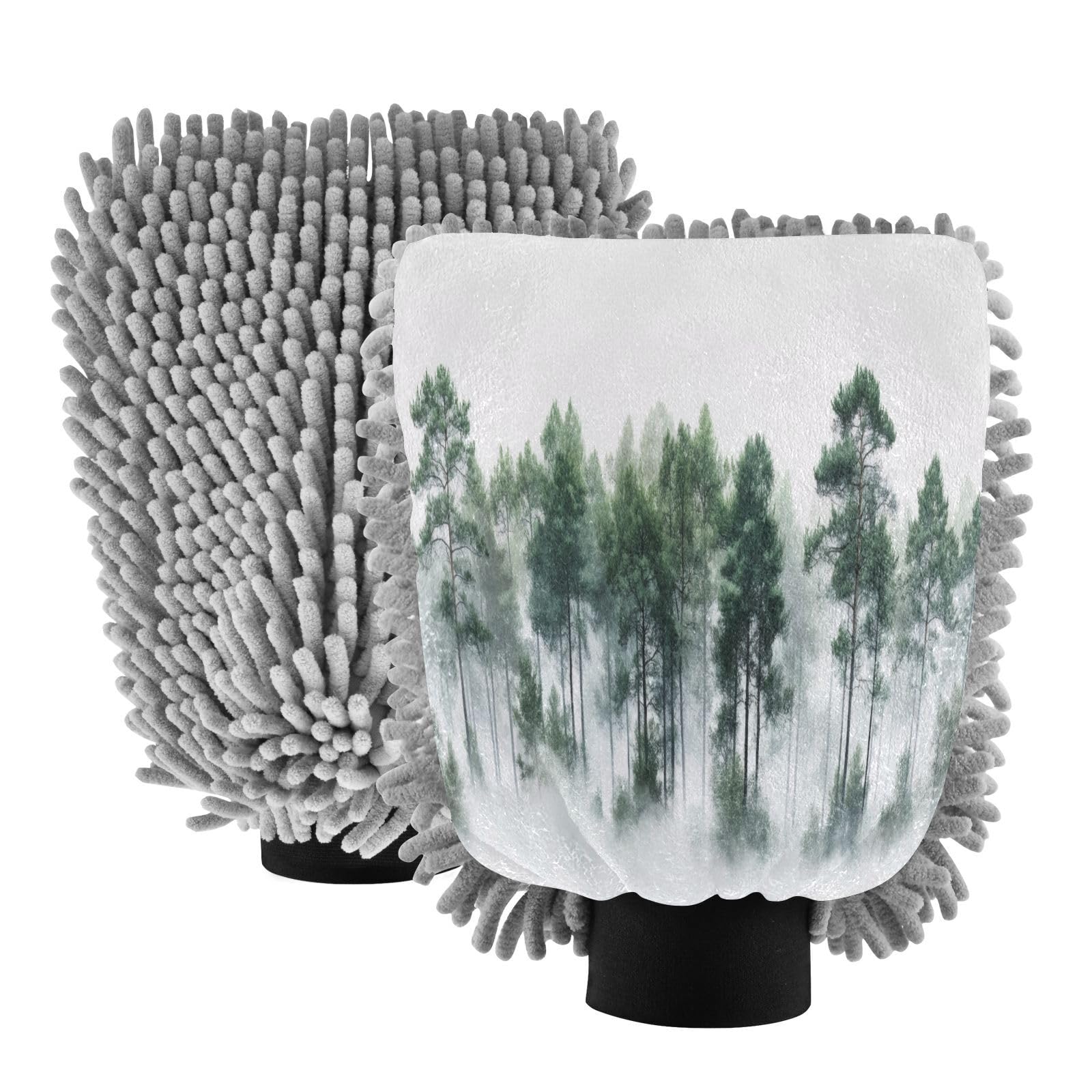 Flradish 2 Pack Pine Trees Car Wash Mitt Chenille Microfiber Lint-Free Scratch Free Ultra-Soft Absorbent Car Wash Mitt 11.8x8.07 Inch