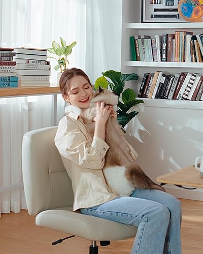 Miniatura 5 de Marsail Silla cruzada con ruedas, cómoda silla de oficina sin brazos, de cuero de PVC resistente a los arañazos, silla de escritorio con patas