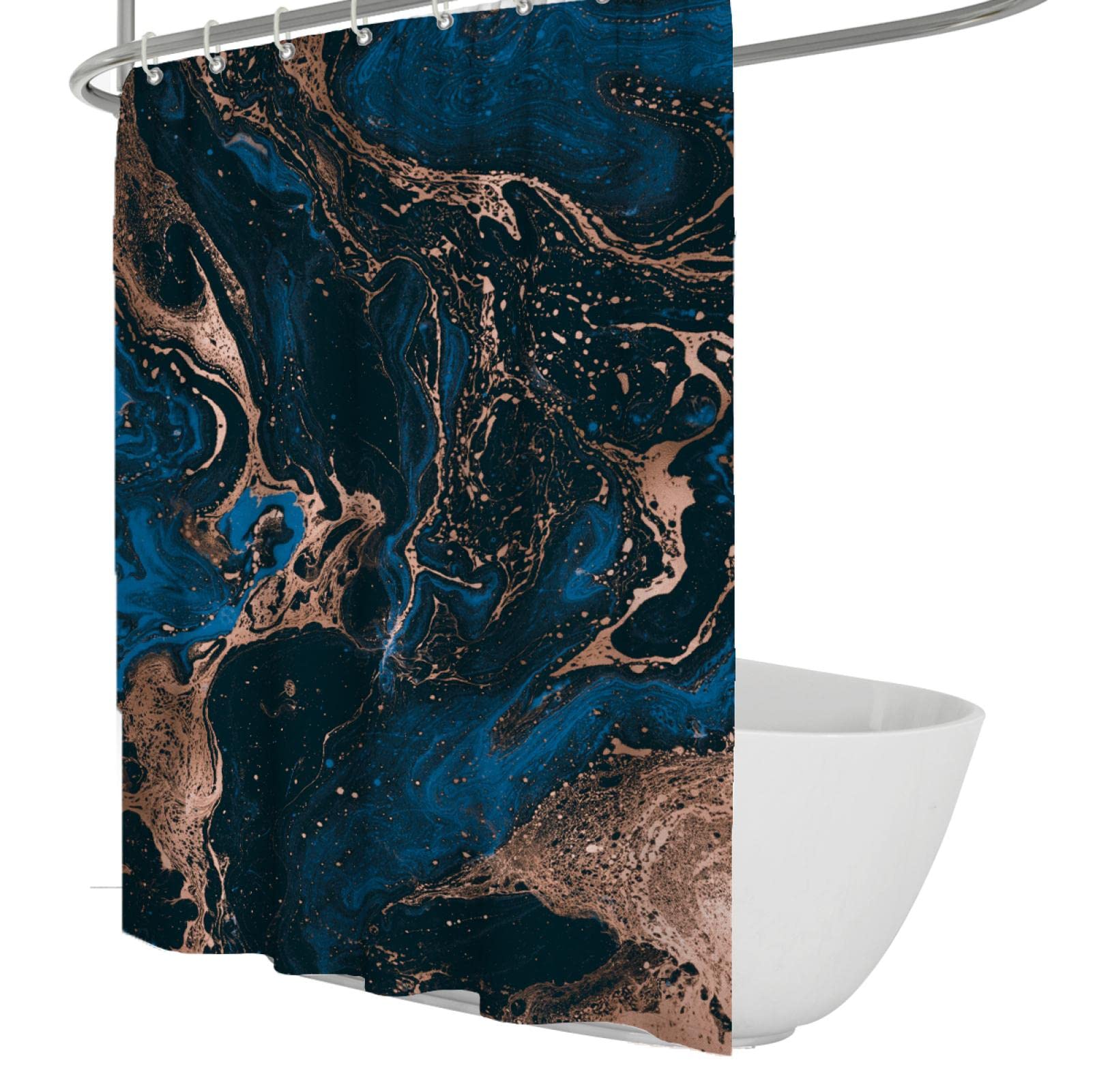 Set di Tende da doccia con struttura in marmo blu navy con 12 ganci Design originale Oro Arredamento rustico per la casa Mantieni il bagno asciutto Materiale impermeabile W180xL240cm