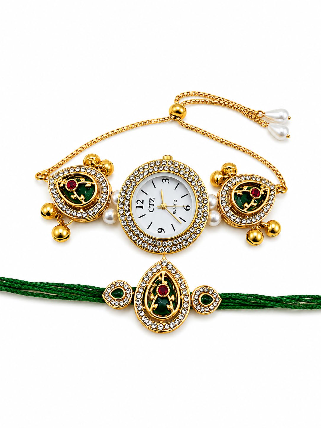 Elegant Designer Rakhi with Adjustable Bracelet Watch for Women | Traditional Festive Gift | Premium Crystal & Pearl Finish-image-24