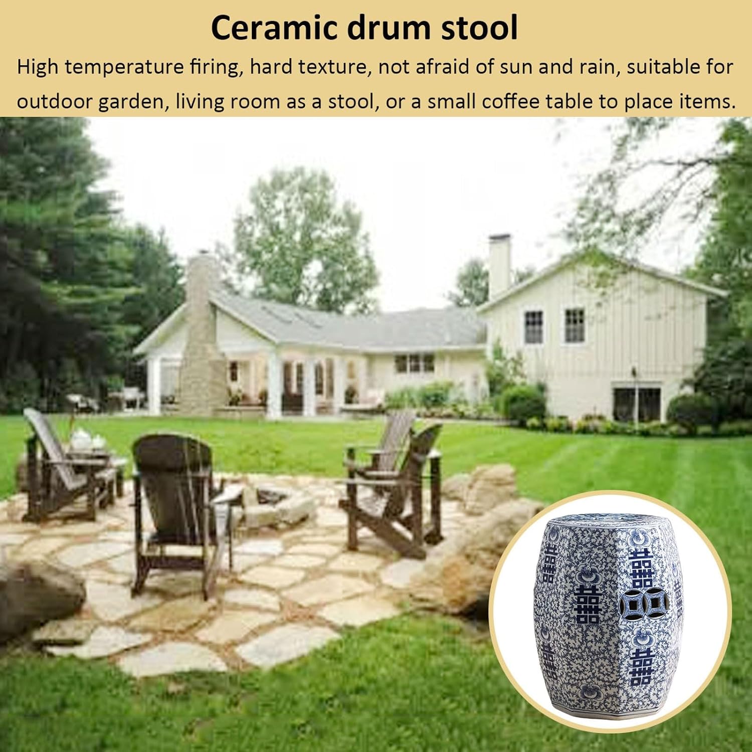 Drum Stool,Garden Stool, Decorative Ceramic Garden Stool, Glazed Happy Word Octagonal Celadon Shoe-Changing Stool for Outdoor Garden Living Room Terrace Drum Stool