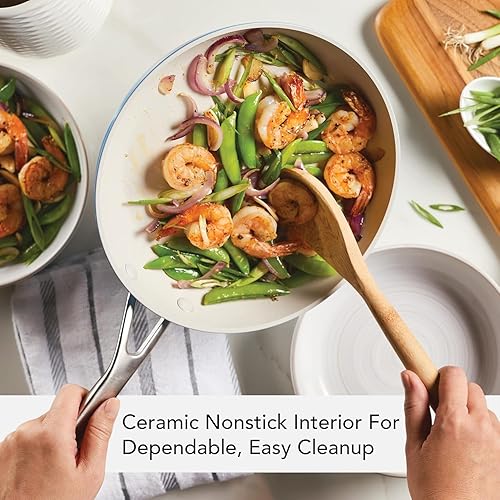 Miniatura 4 de KitchenAid Juego de ollas y sartenes antiadherentes de cerámica anodizada dura, 9 piezas, terciopelo azul