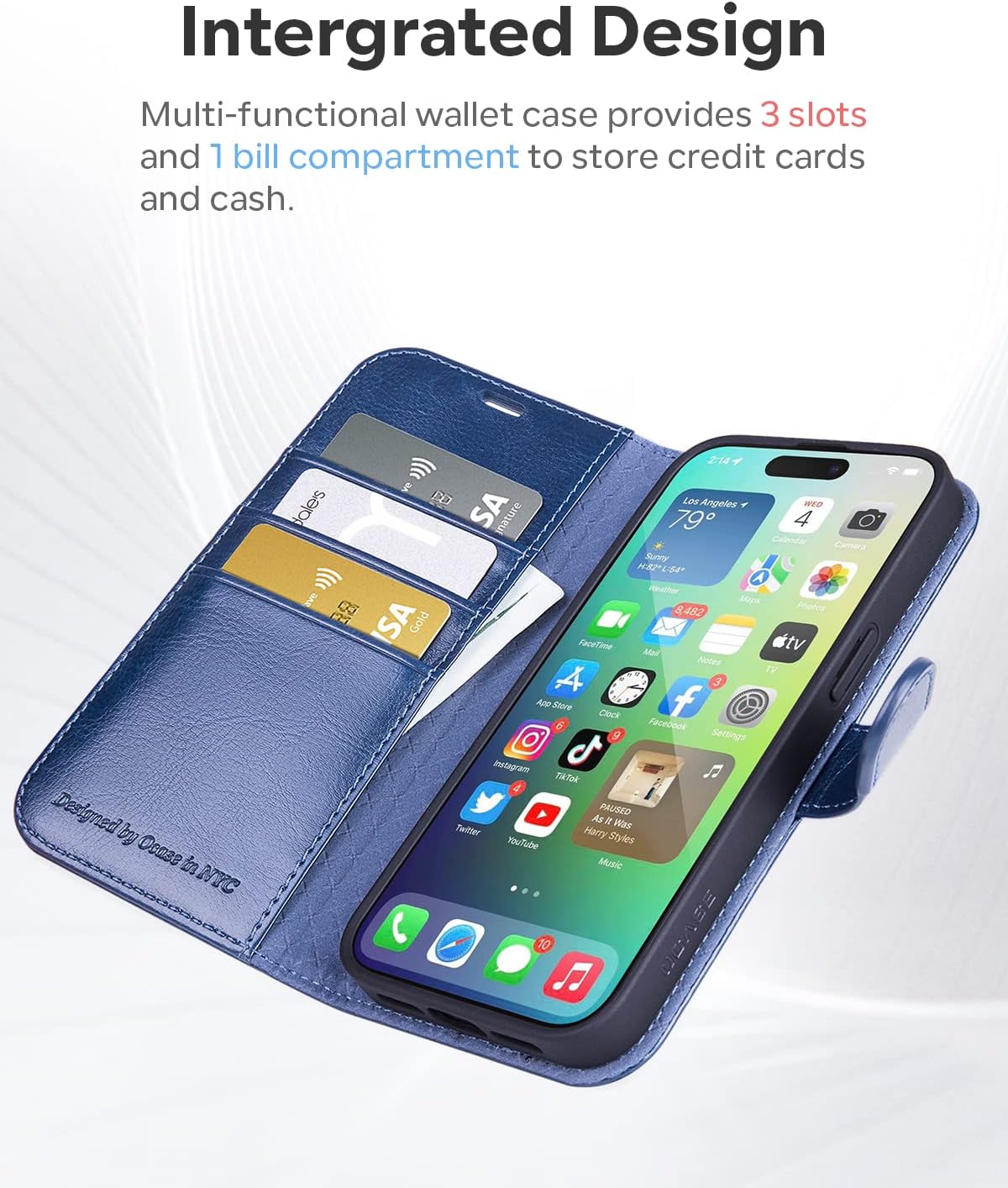 OCASE Compatible with iPhone 14 Pro Max Wallet Case, PU Leather Flip Folio Case with Card Holders RFID Blocking Stand [Shockproof TPU Inner Shell] Phone Cover 6.7 Inch 2022（Blue）