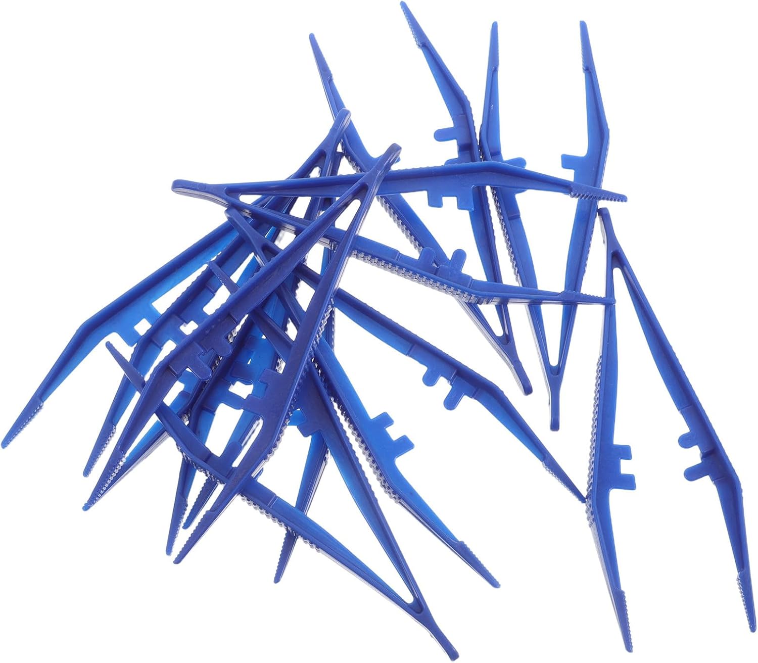CHILDWEET 50Pcs Blue Plastic Forceps Tweezers 13Cm with Serrated Precision Tips for Lab, School Science, Crafting, Sensory Bin, and Model Building Use