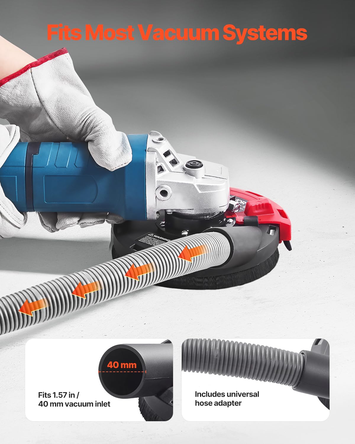 VEVOR Copertura Antipolvere per Smerigliatrice Angolare, Universale 100-125 mm, Cuffia Antipolvere con 6 Rondelle di Serraggio, Collegamento all'Aspirapolvere, per Pareti in Legno e Cemento
