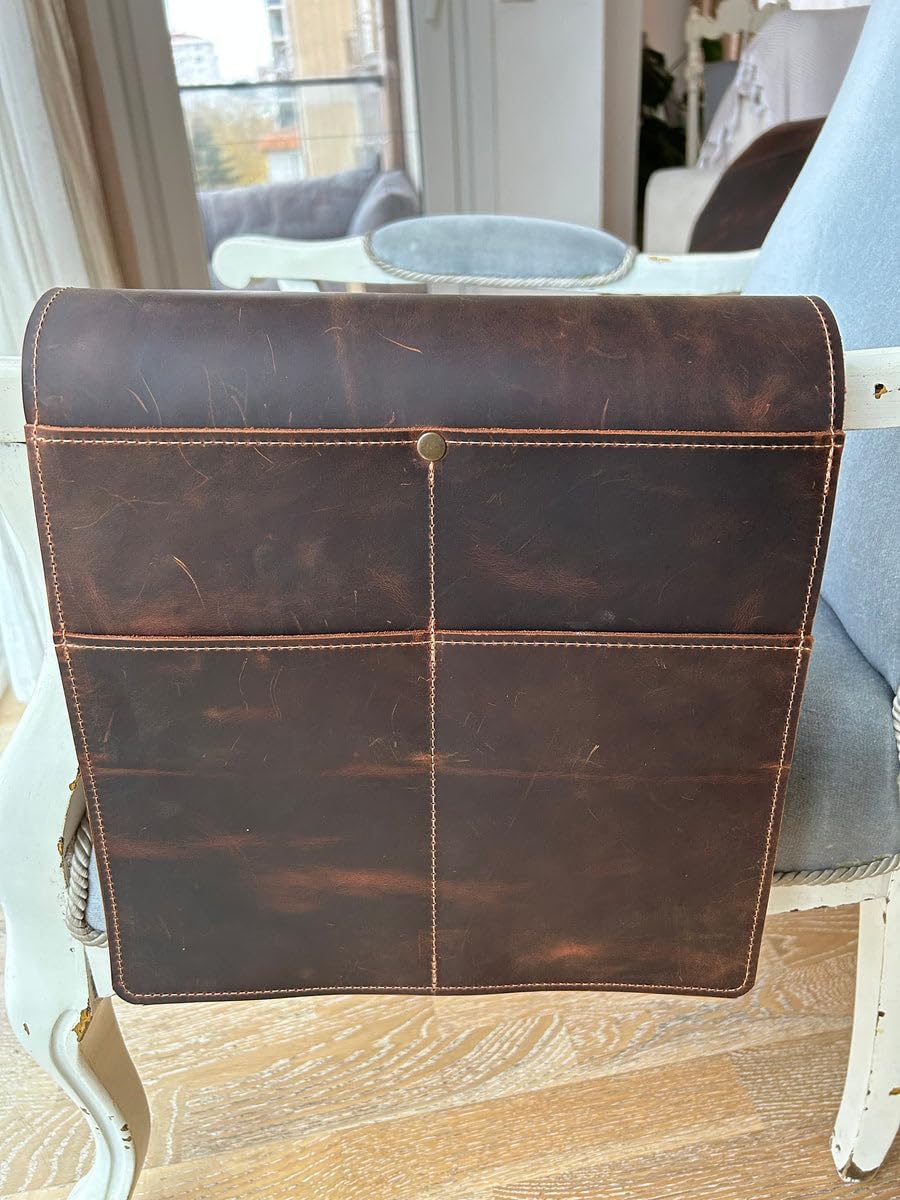 Leather Sofa Armrest Organizer, Handmade Couch Caddy with 4 Pockets For Magazines, Tablets, Remote Controls, Books and Accessories