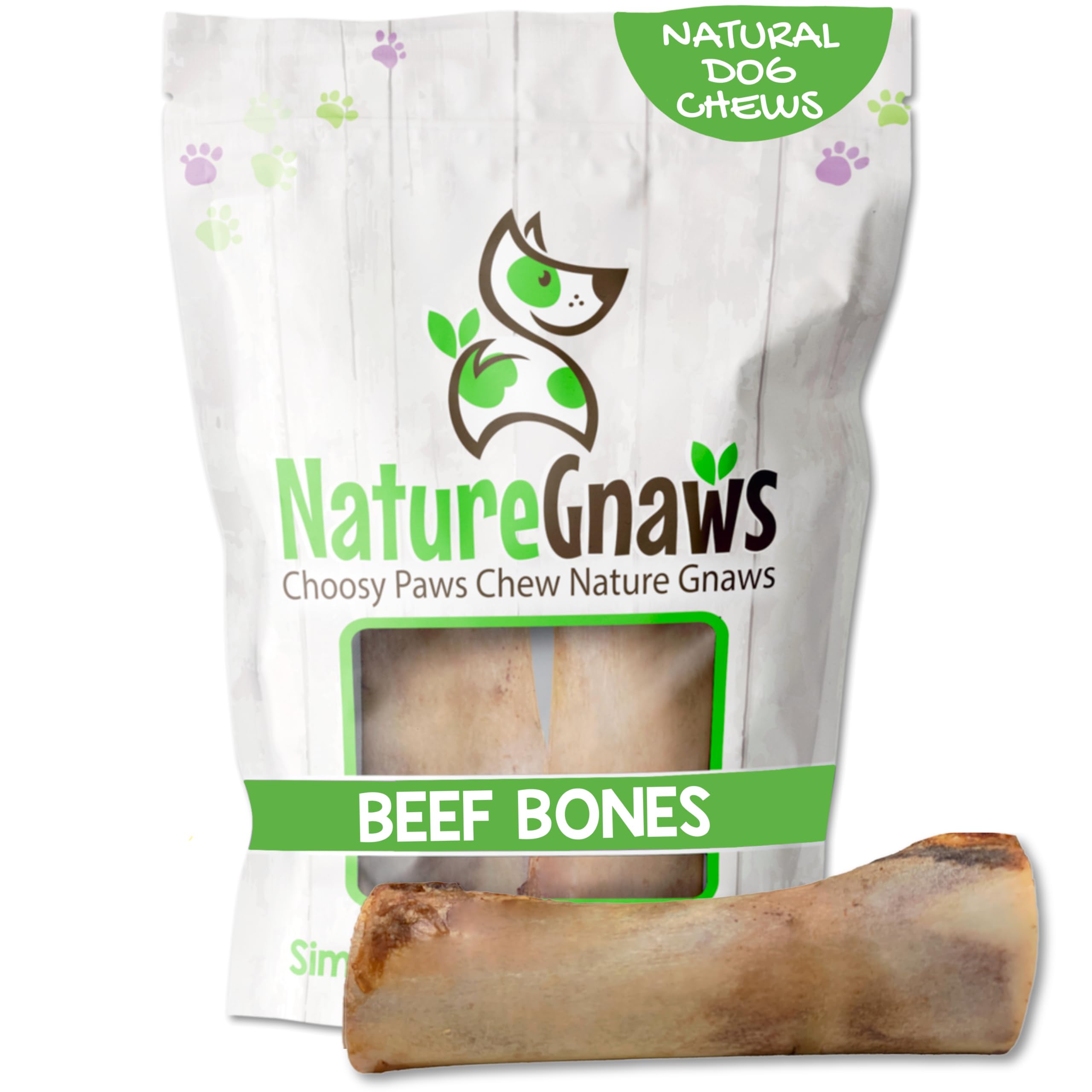 Nature Gnaws Beef Bones for Dogs - Natural Dental Chew Treats for Medium and Large Breeds - Long Lasting Training Reward - Rawhide Free Steak Dog Bone