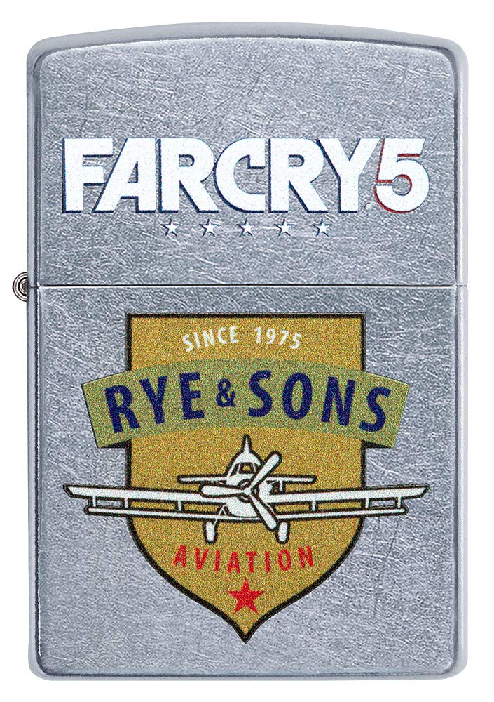 ZIPPO – Sturmfeuerzeug, Far Cry ® 5 Rye & Sons Logo, Lustre/Color Image, Chrome Brushed, nachfüllbar, in hochwertiger Geschenkbox