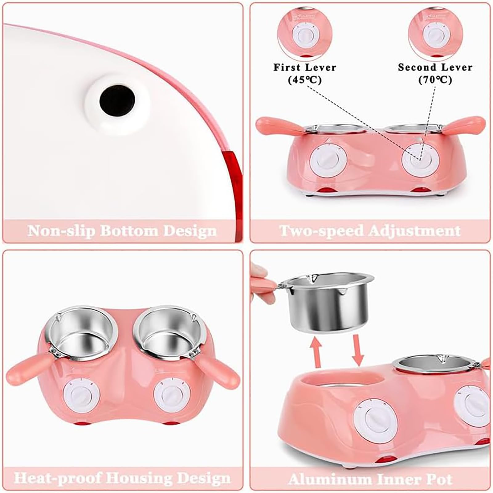 Ensemble à fondue à chocolat à double pot, fondoir à bonbons électrique avec contrôle de la température, moules à faire soi-même, accessoires pour chocolat, fromage et fournitures de pâtisserie pink