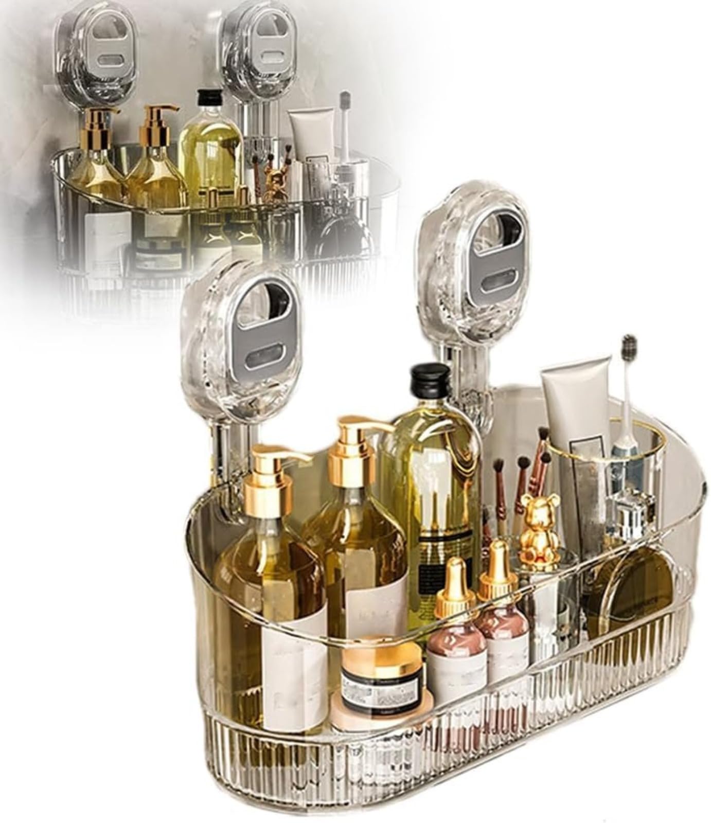GFYLOHCY No-Drill Bathroom Suction Storage Box, Powerful Suction Storage Box, Corrugated Suction Cup Storage Rack, Bathroom Shelf, Suction Cup Shower Caddy, Large Capacity & Strong Load-Bearing