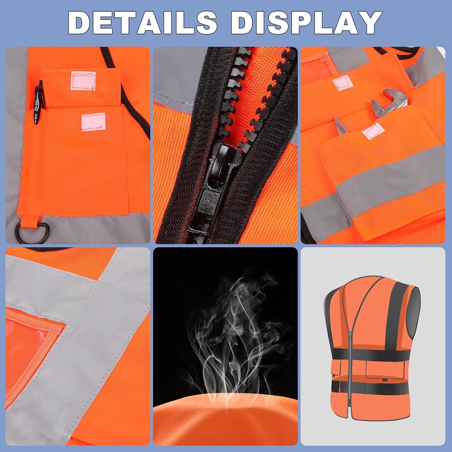 XPCARE 2-Pack Hi Vis Reflective Safety Vest with Pockets,High Reflective Strips Zipper Work Vest for Men and Women,Orange(Medium) - Image 3