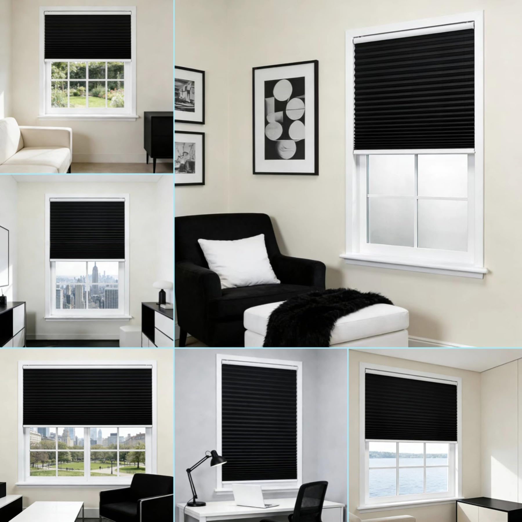 Store Plissé 60 x 296 cm Contre Le Soleil, Réglable Haut Bas, Protection de Privée, Ouverture à Double Sens Store Plissé Encadré pour Fenêtre Ou Porte, Portes de Terrasse, Noir