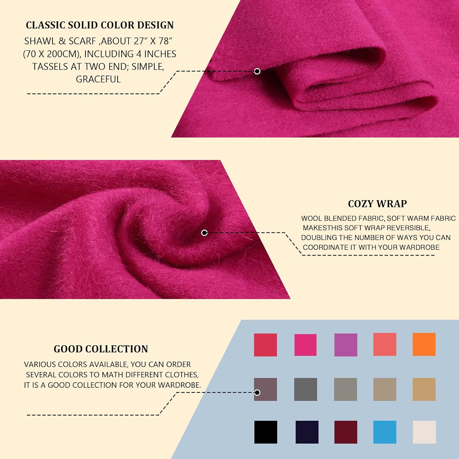 Winter Wool Scarf Shawl Wraps for Women Thick Solid Scarves Warm for Cold Weather Fashion Wrap for Men - Image 5