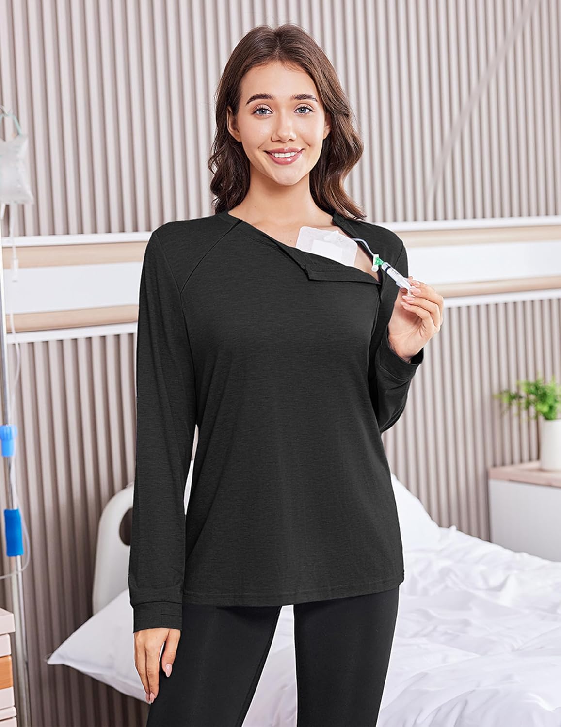 Deyeek Chemo Shirts for Port Access Women Long Sleeve Shoulder Post Surgery Shirt Dialysis Sweatshirts with Arm Zipper - Image 2