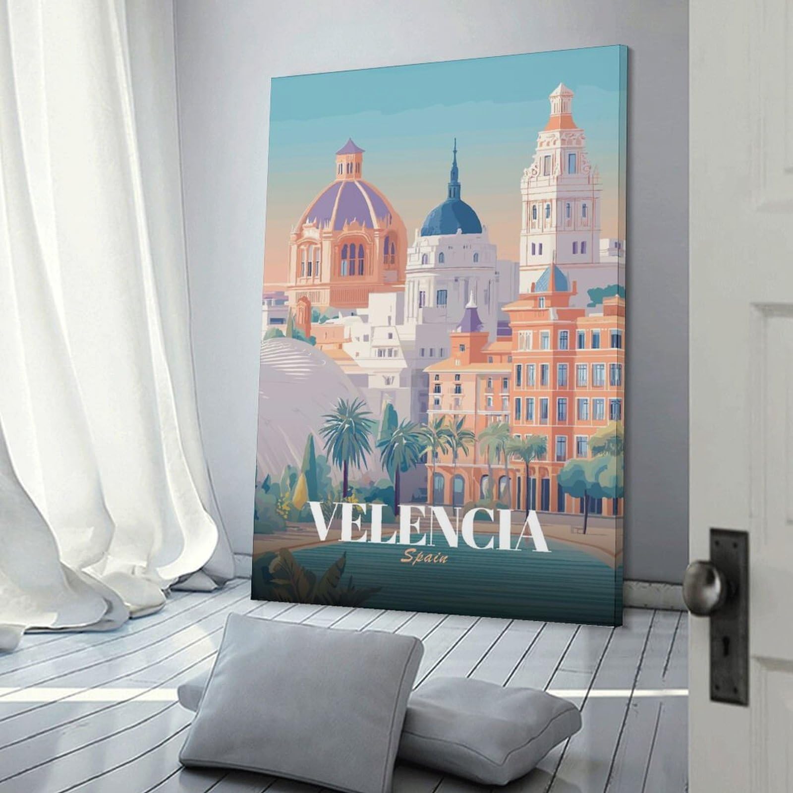 Junmoney Valencia, Spain Travel Canvas Wall Picture, 16x24inch(40x60cm), for Sofa Walls, Lounge Or Home Corners, Modern Wall Decor for Cosy Interiors