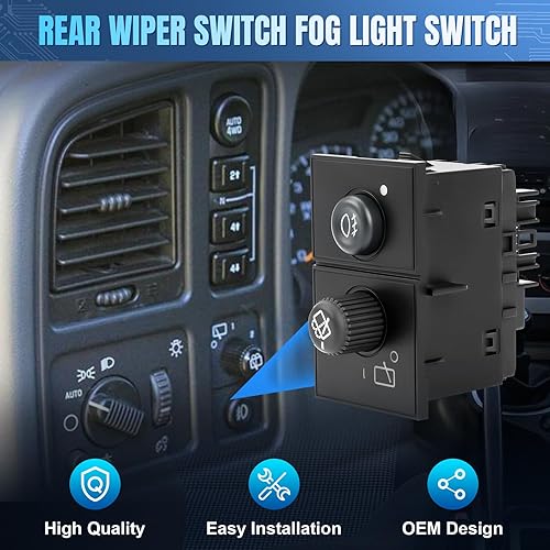 Miniatura 7 de LCWRGS Interruptor del limpiaparabrisas trasero, interruptor de luz antiniebla de repuesto para Chevy Suburban 1500/2500 2003-2006, Tahoe, GMC Yukon