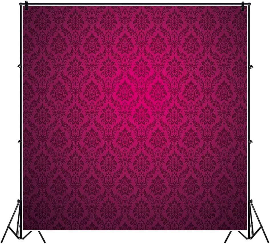 YongFoto 4x4ft Dark Deep Pink Damask Floral Texture Pattern Backdrop Vintage Classic Flower Design Interior Room Retro Wall Photography Background Baby Shower Girl Kids Adult Portrait Photo Props image 2