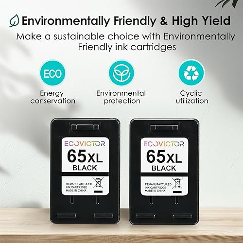 Miniatura 4 de EcoVictor - Cartuchos de tinta remanufacturados 65XL de repuesto para HP 65 XL Cartucho de tinta negro HP65 HP65XL compatible Envy 5000 5055 5052