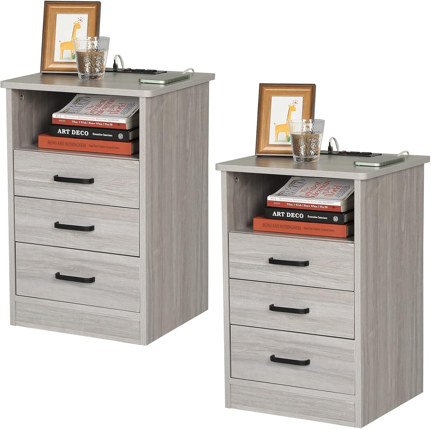 ADORNEVE Nightstands Set of 2, Grey Night Stands with