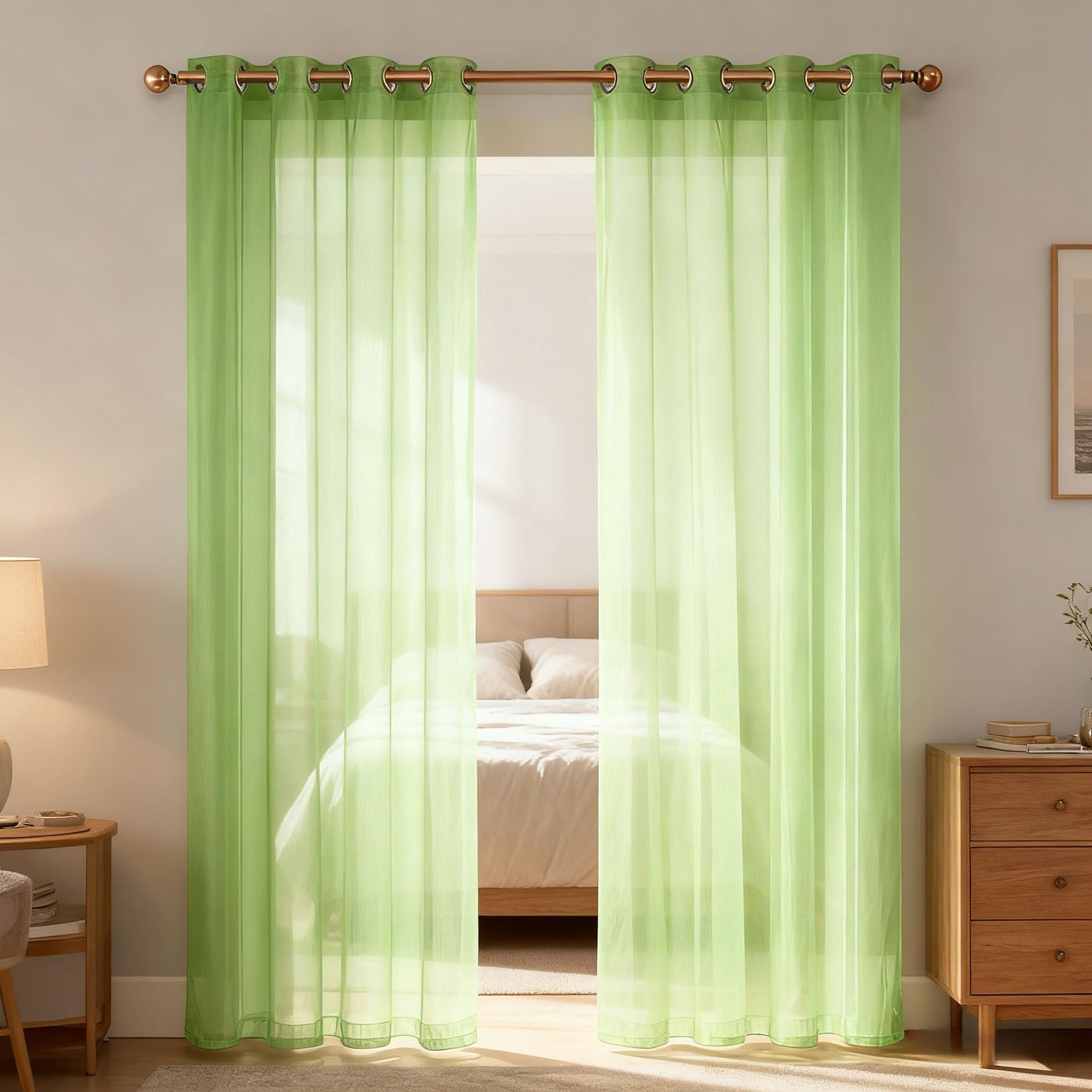Zasłony Na Przelotkach 240 x 170 cm Półprzezroczysty, Zakładka Ołówkowa, Supermiękki, Prywatność, Elegancki Firanki Do Okien for Bedroom/Living Room, Zielony