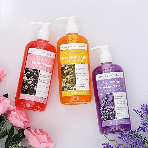 Miniatura 6 de Spa Luxetique - Bañera espumosa con sal pura de Epsom, juego de baño con aroma a rosa de manzanilla y lavanda, regalos de Navidad para mujeres,