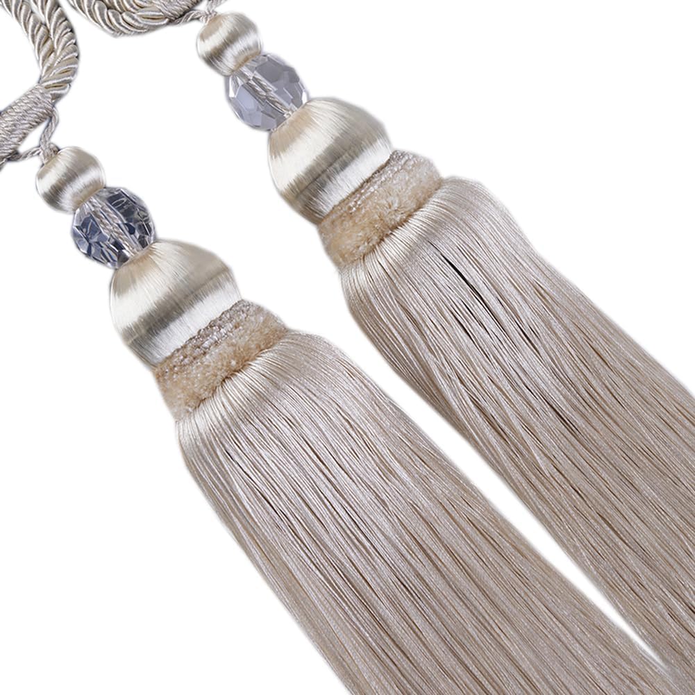 1 Pair Luxury Curtain Rope Holdbacks Living Room Decorative Tassels Curtain Tiebacks Buckle Drapery Curtains Tie Back (Beige)